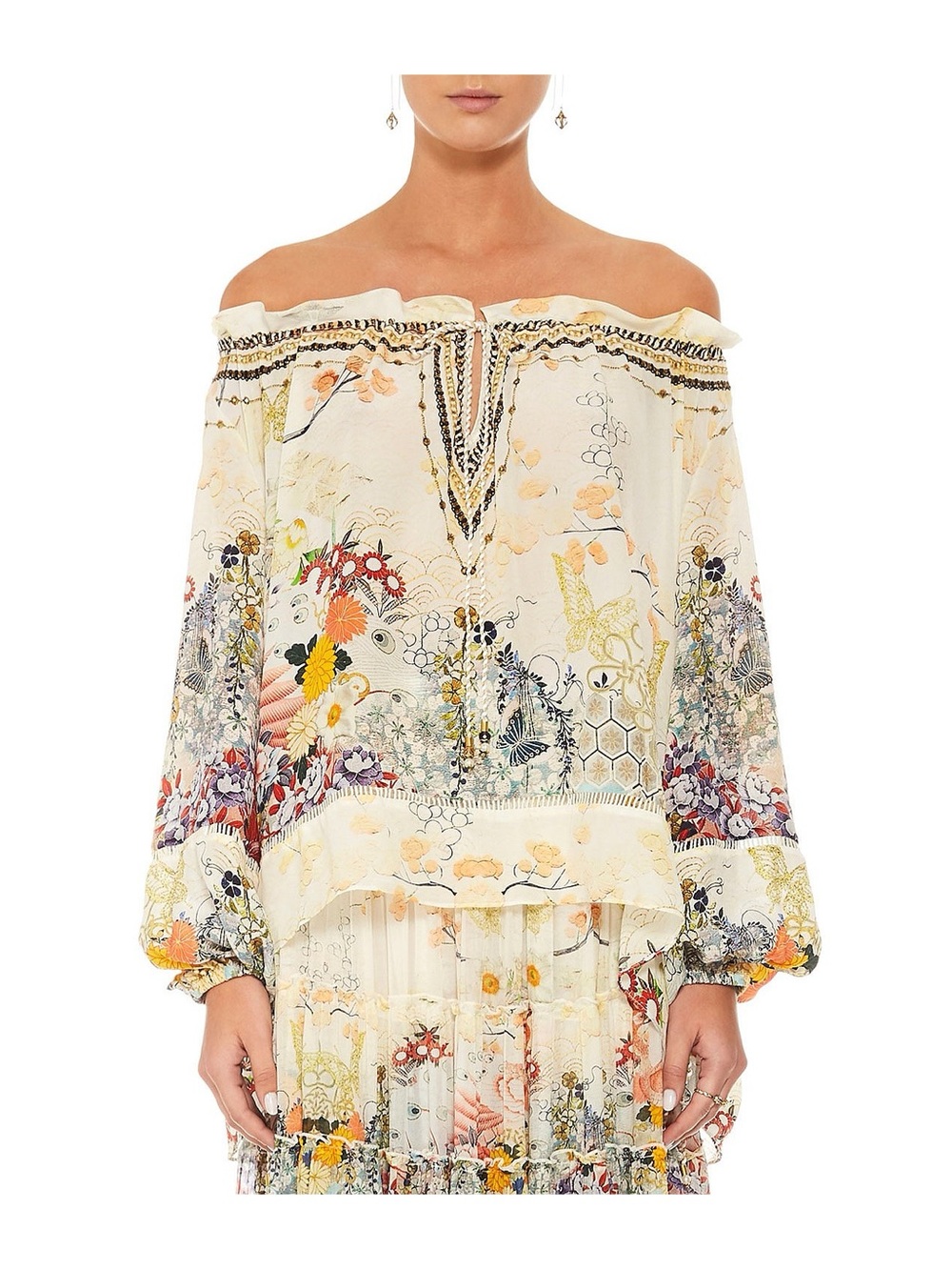 Camilla Lady Labirinth Floral Beaded V-Neck Blouse